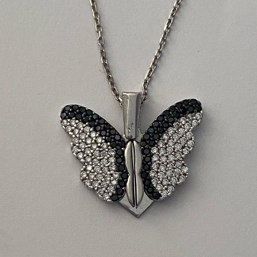 925 Silver butterfly heart initial double necklace - Picture 1 of 6